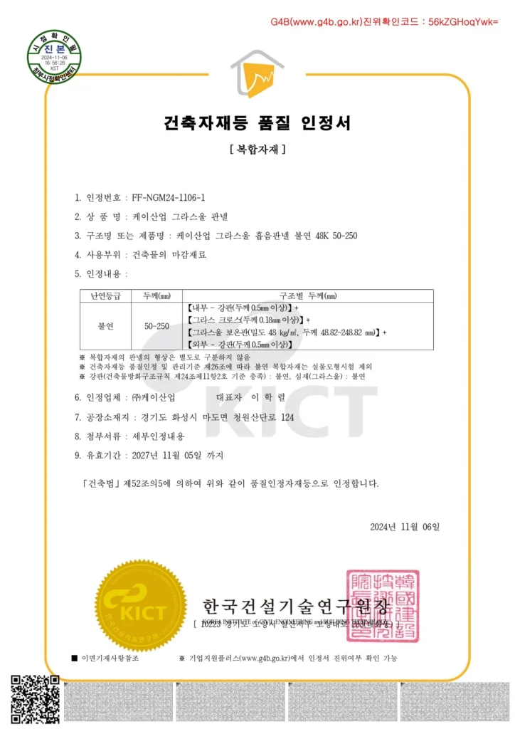 Composite Material Non-combustible Sound Absorption Certification (48K)