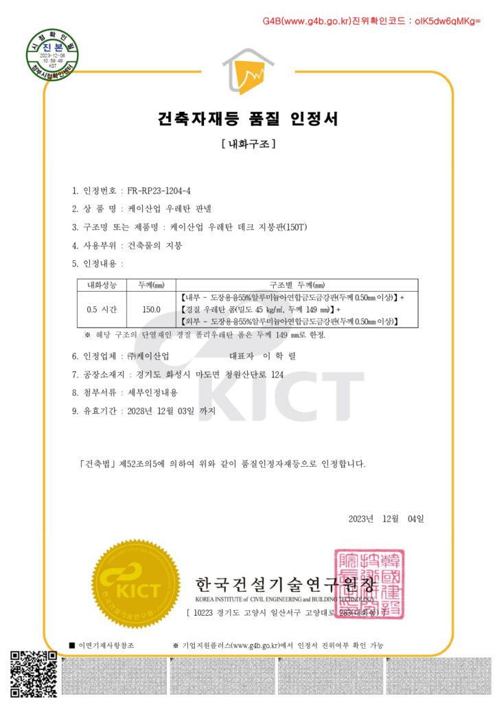 Urethane Fire-Resistant Structure Certification – 30 Minutes (Roof)