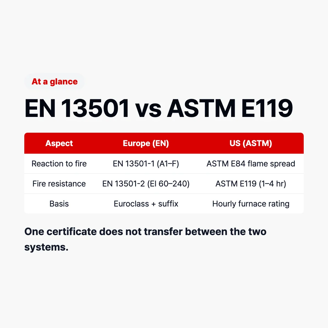 EN 13501 vs ASTM E119 fire test comparison
