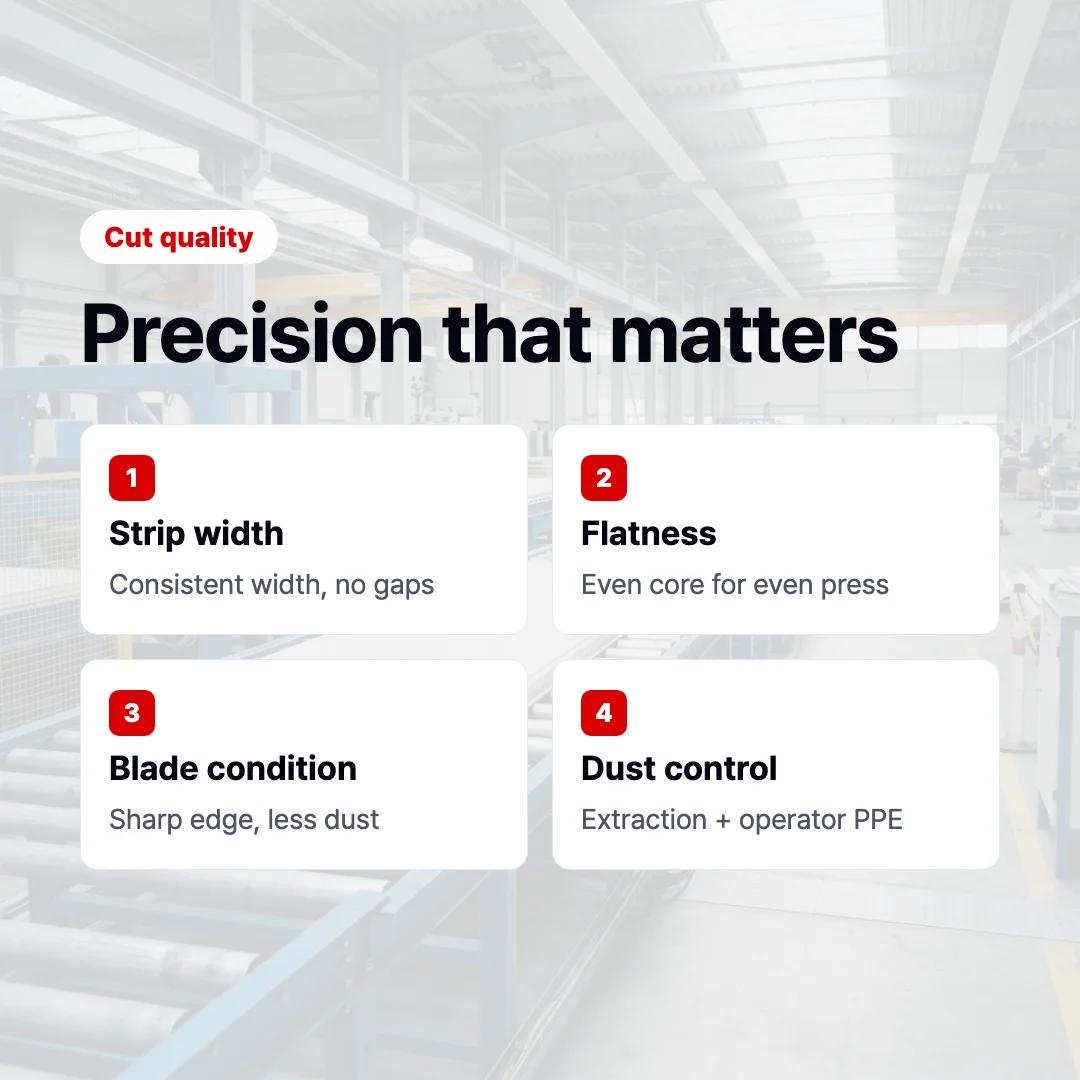 Lamellar cutting precision for consistent strip width