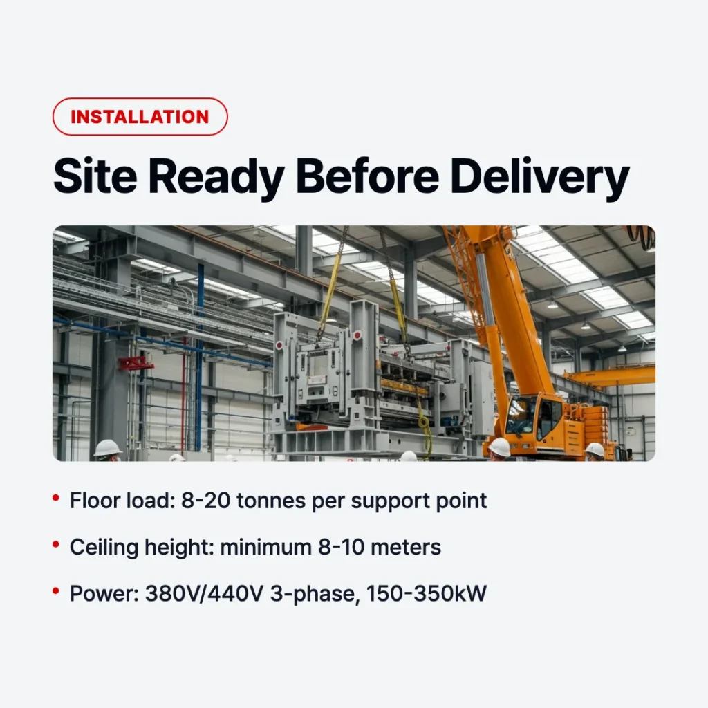 Sandwich panel line installation site requirements