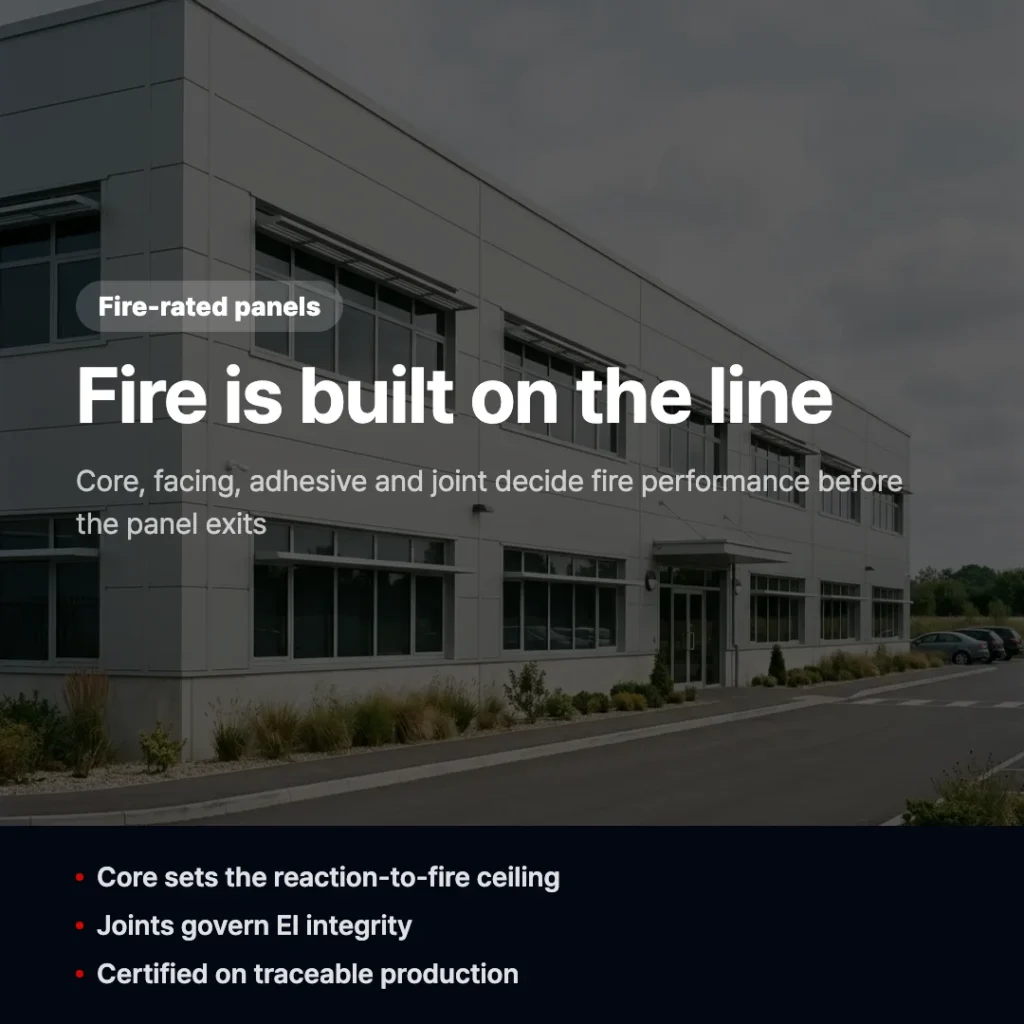 Fire resistant sandwich panel assembly layers