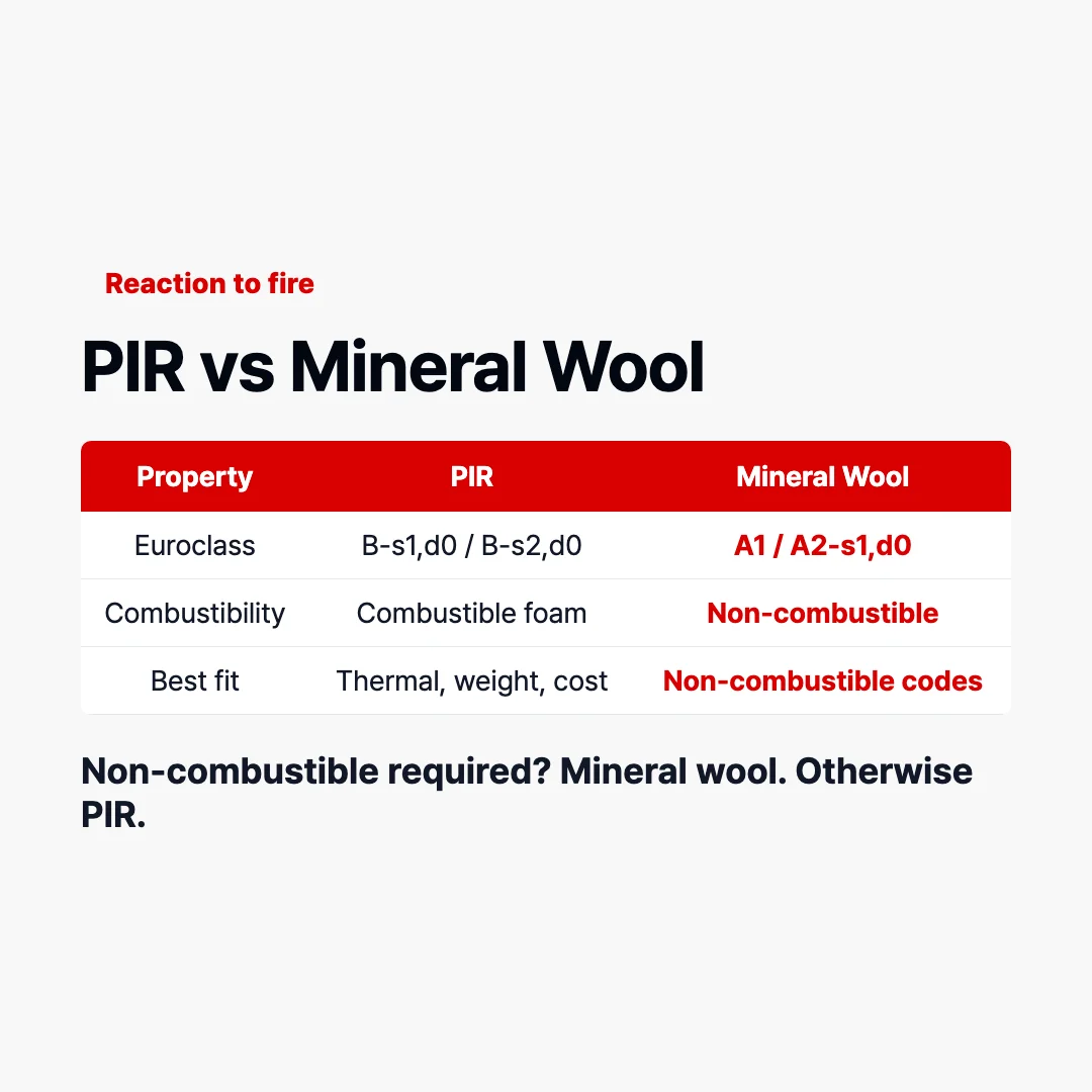 PIR vs mineral wool fire class comparison