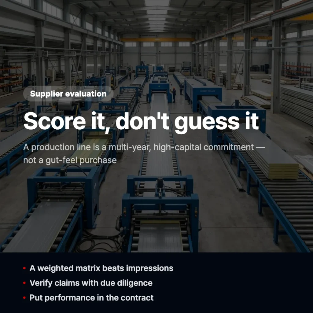 Sandwich panel line supplier scoring matrix