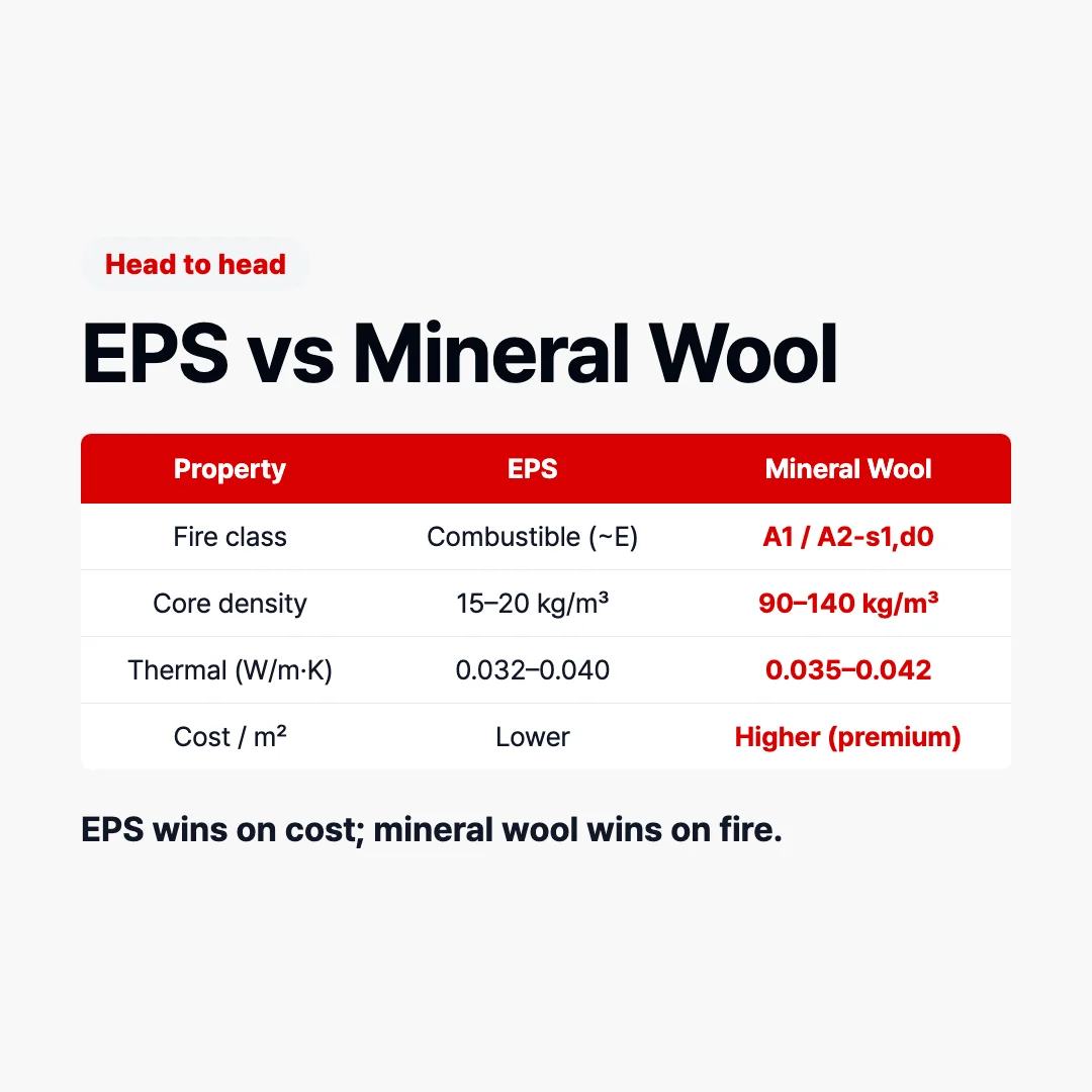 EPS vs mineral wool panel comparison table